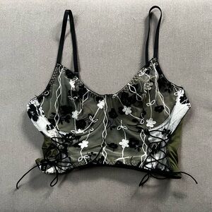 Fairycore Plus Floral Print Lace Up Cami Top